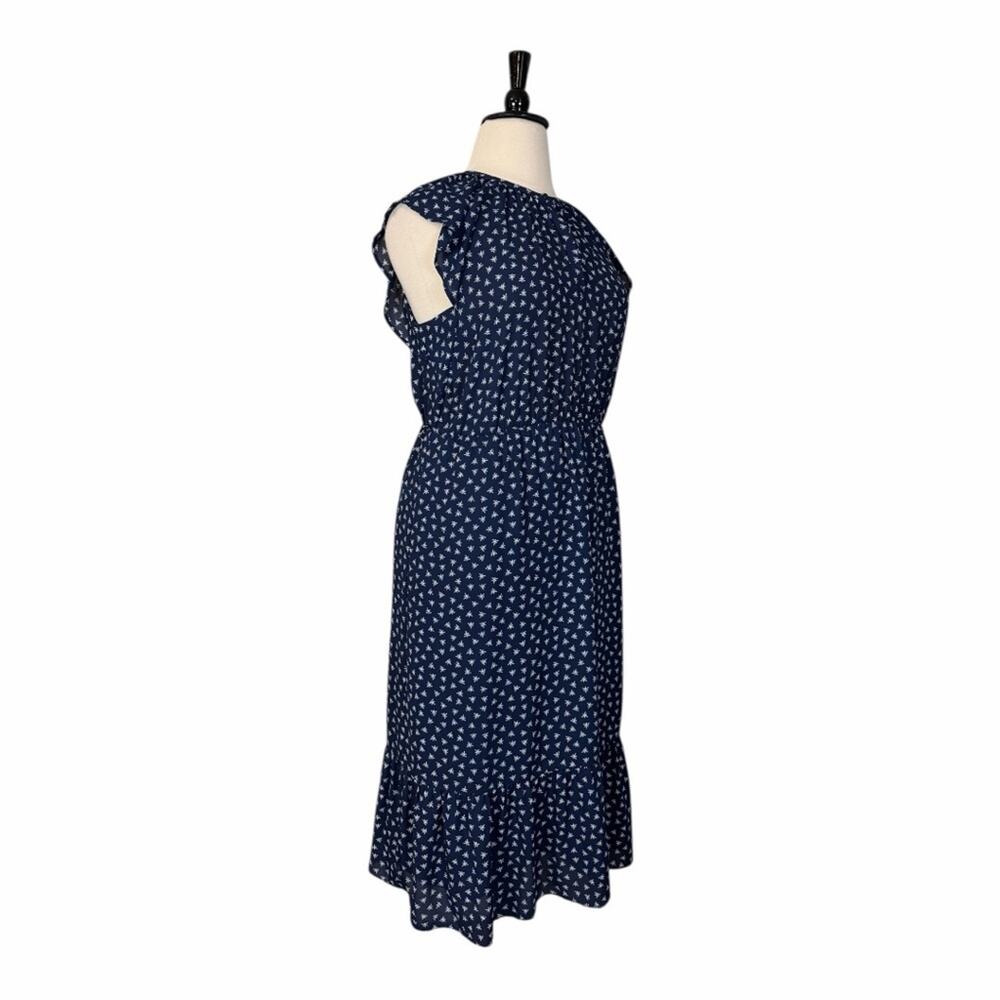 J. Crew Midi Dress Blouson Flutter Sleeve Navy Blue Star Print Women’s Size XLT - Picture 2 of 13